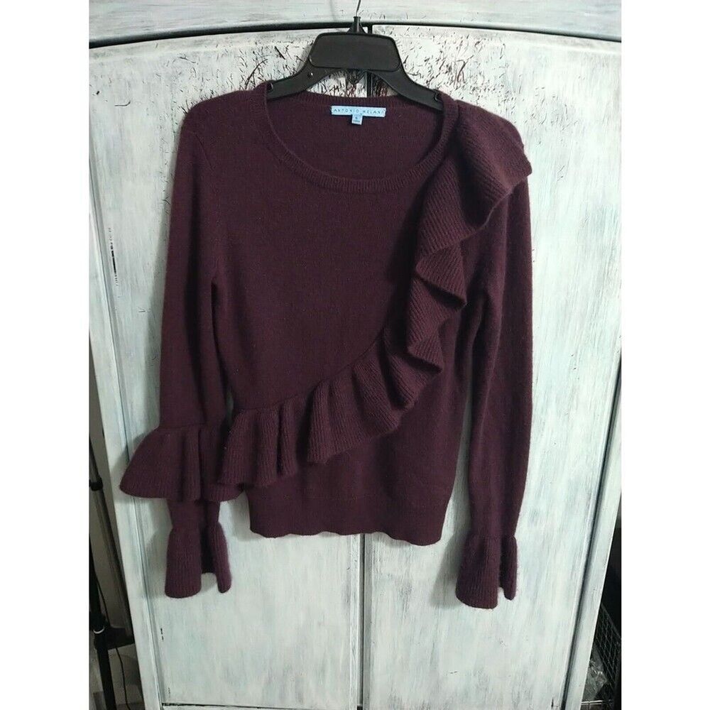 Antonio Milani 100% Cashmere Ruffled Sweater Purple Small Feminine Boho